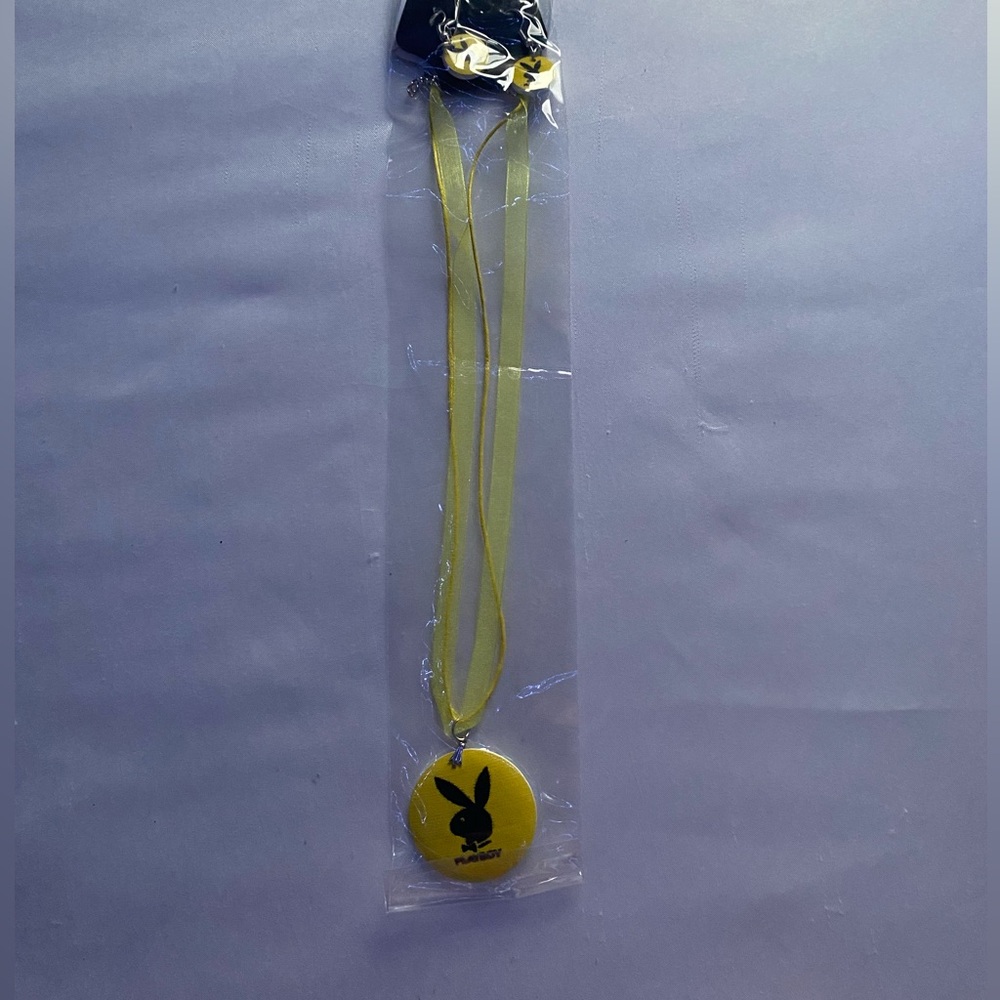 PLAYBOY Yellow Bunny Logo Necklace and Stud Earrings Set